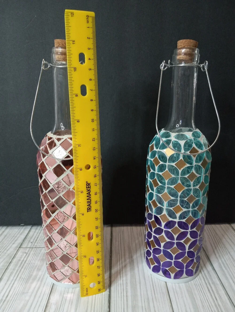 Handcrafted Mosaic Glass Bottle Lantern Fairy Light Set - Pink and Teal